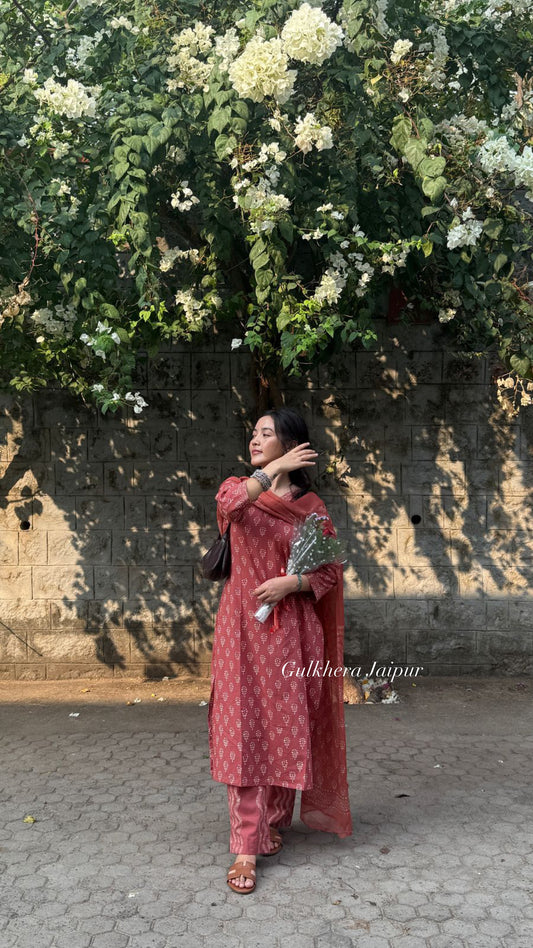 Cotton Straight Suit Set with Pure Chiffon Dupatta