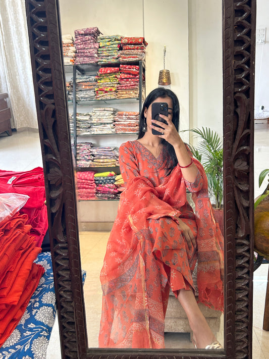 Cotton Straight Suit Set with Kota Doriya Dupatta
