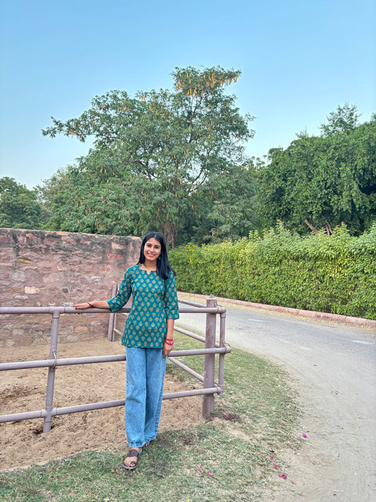 Green Cotton Short Kurti