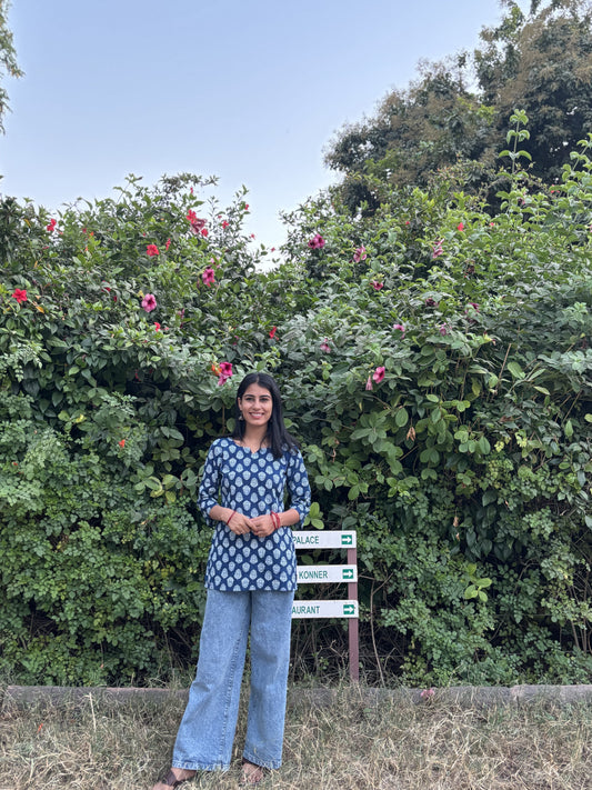 Blue Cotton Short Kurti